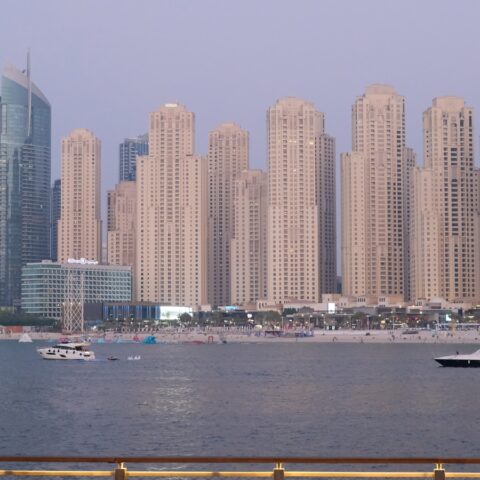 a large body of water next to a large city