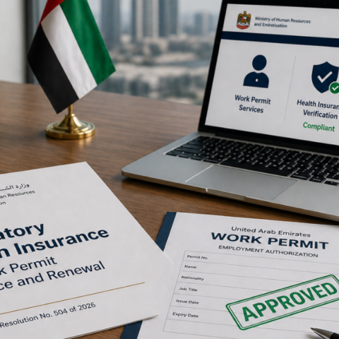 MoHRE health insurance verification for UAE work permit issuance and renewal.