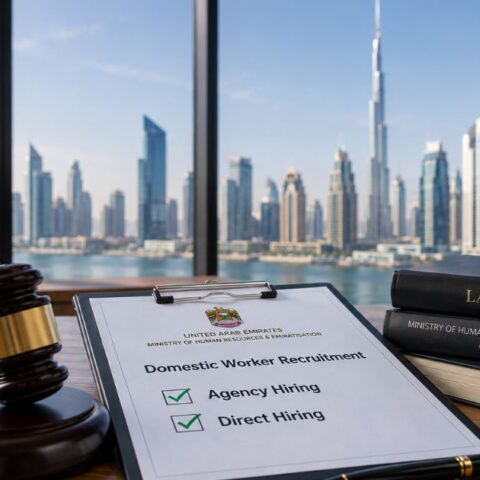 UAE domestic worker recruitment showing MoHRE agency hiring and direct hiring options.